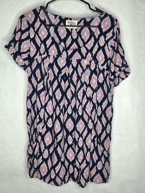 HOLDING HORSES Navy & Lavender Ikat Short Sleeve Tunic